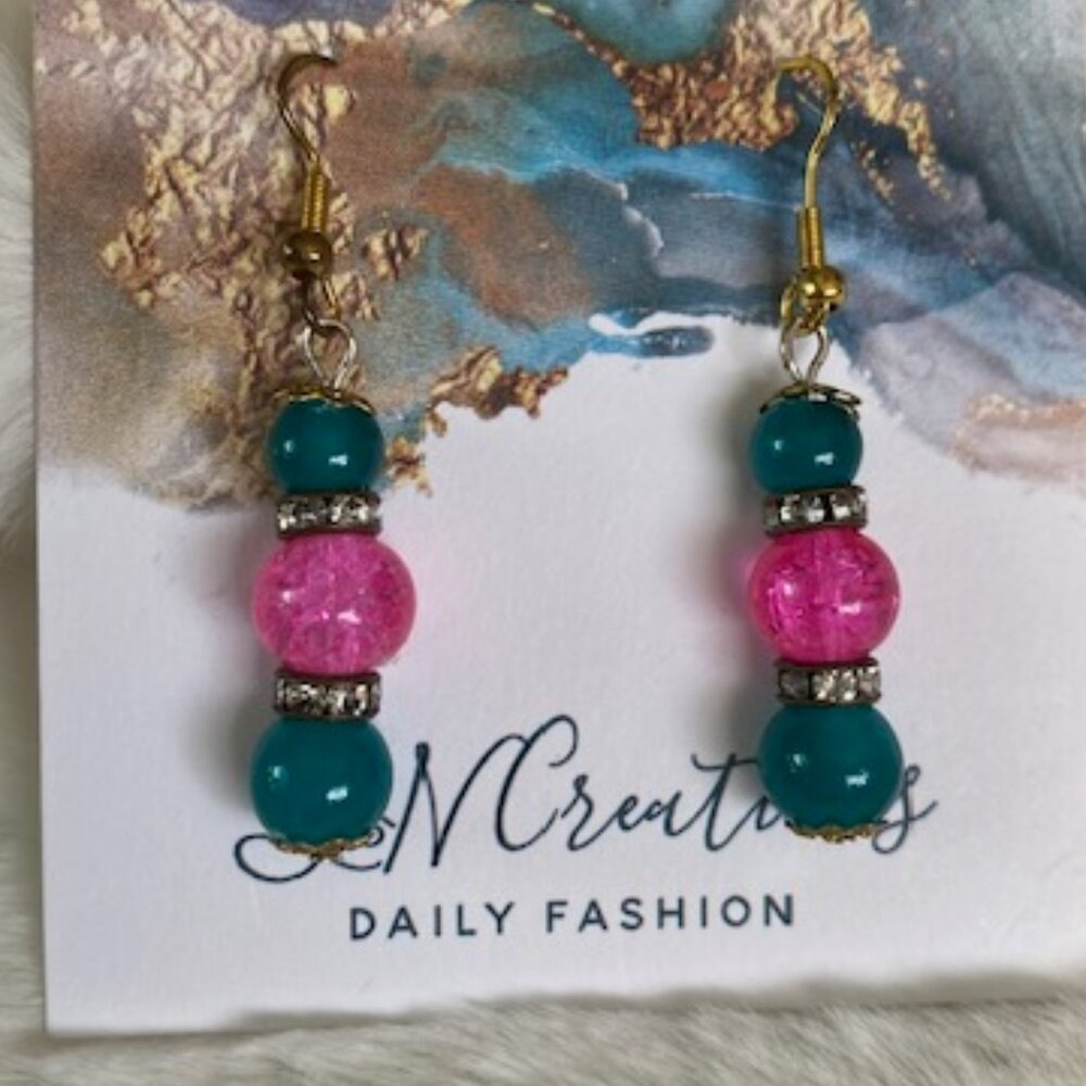 Pink and green glass bead earings